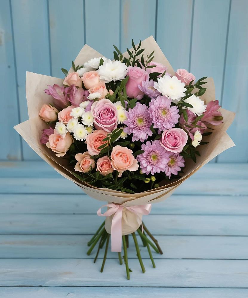 Букет цветов из: Хризантемы, Розы и Альстромерии в Торопце
