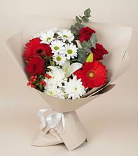 Букет цветов из:  Розы, Хризантемы, Герберы и Лилии в Торопце