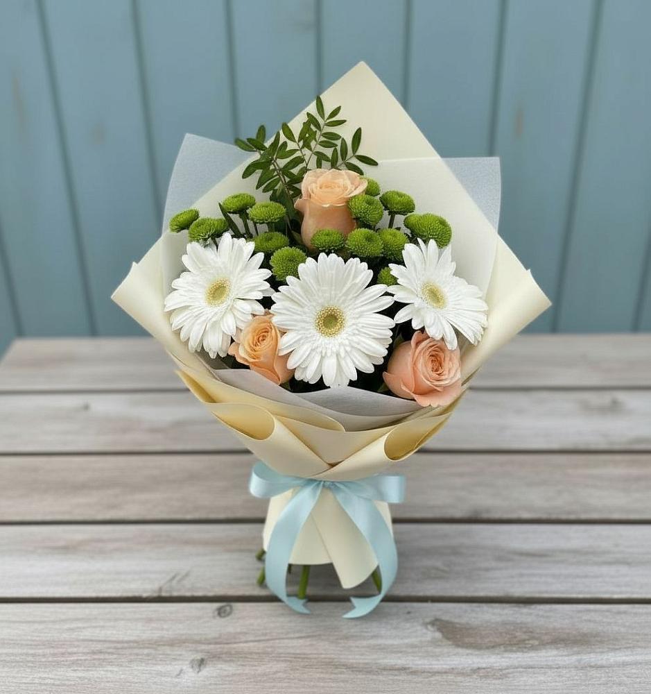 Букет цветов из: Герберы, Розы и Хризантемы в Торопце
