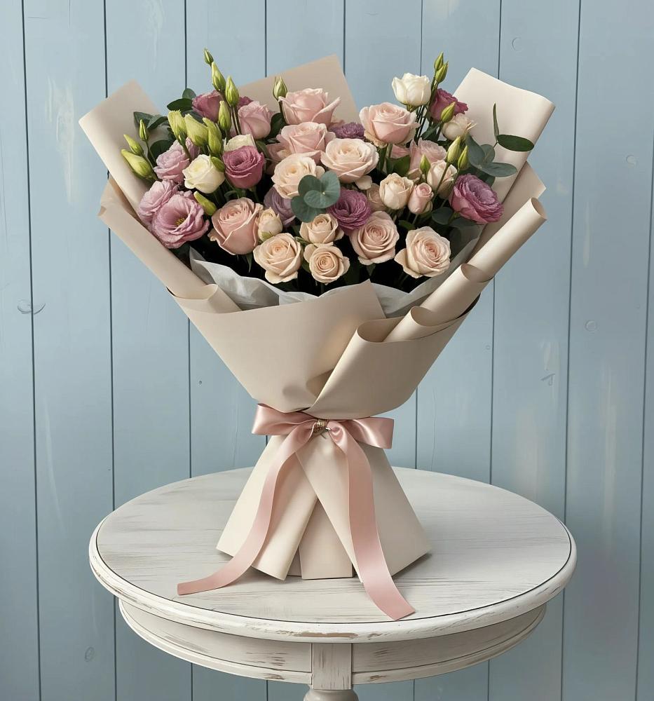 Букет цветов из: Розы и Лизиантусы в Торопце