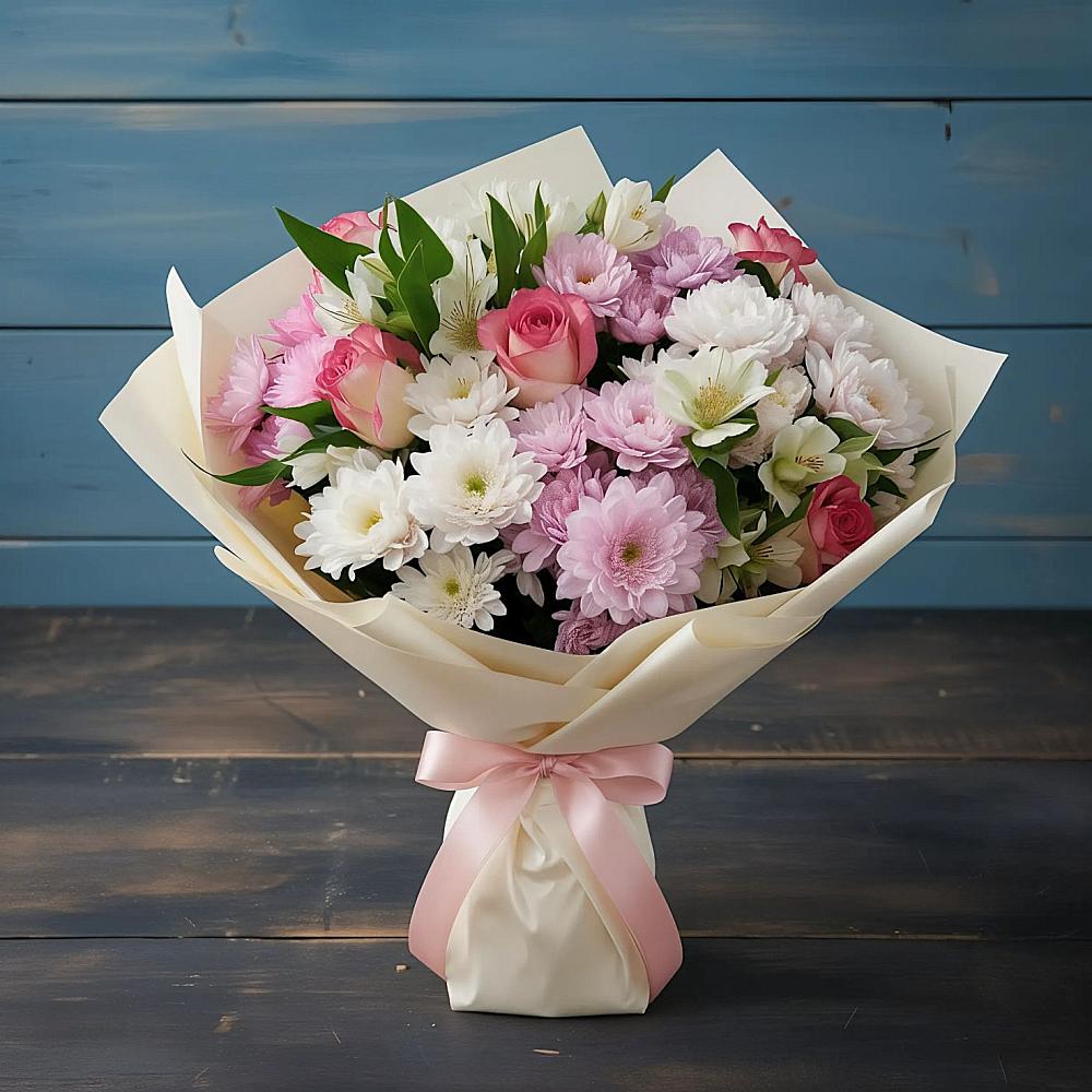 Букет цветов из: Хризантемы, Альстромерии и Розы в Торопце